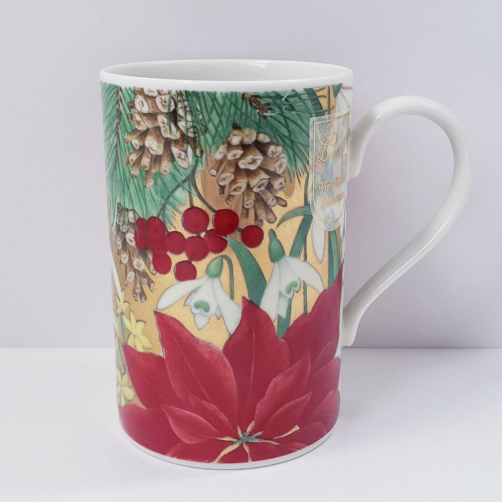 Dunoon Poinsettia 8 oz. Fine White Stoneware Coffee Mug cup